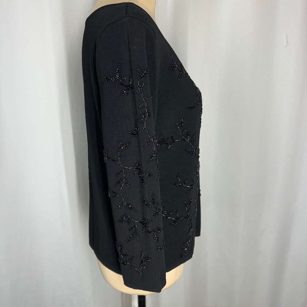 Sandra Darren Black Beaded Floral Stretch Knit Blouse Top Size L - Picture 5 of 11